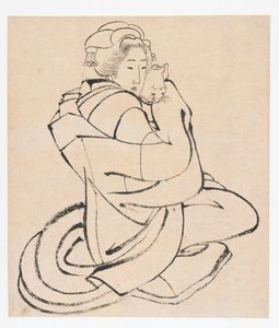 Dama trzymająca kota, okres Edo, ok. 1930 r. 1810. autorstwa Katsushika Hokusai
