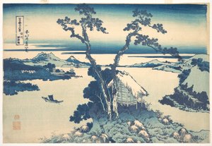 Jezioro Suwa w prowincji Shinano (Shinshū Suwako), z cyklu „Trzydzieści sześć widoków góry Fuji” (Fugaku sanjūrokkei) autorstwa Katsushika Hokusai