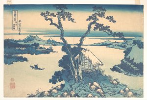 Jezioro Suwa w prowincji Shinano (Shinshū Suwako), z cyklu „Trzydzieści sześć widoków góry Fuji” (Fugaku sanjūrokkei) autorstwa Katsushika Hokusai