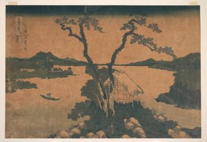 Jezioro Suwa w prowincji Shinano (Shinshū Suwako), z cyklu „Trzydzieści sześć widoków góry Fuji” (Fugaku sanjūrokkei) autorstwa Katsushika Hokusai