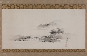 Krajobraz, epoka Edo, ok. 1801-02 (tusz i kolor na papierze zamontowane jako wiszący zwój) autorstwa Katsushika Hokusai