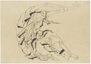 Długoręki mężczyzna rozciągający się, okres Edo (tusz na papierze) autorstwa Katsushika Hokusai