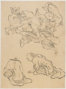 Tańczący mężczyźni i różne postacie, koniec XVIII-początek XIX wieku. autorstwa Katsushika Hokusai