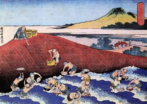 Tysiąc widoków na ocean, Japonia: rybacy na brzegu. (Wydrukować autorstwa Katsushika Hokusai