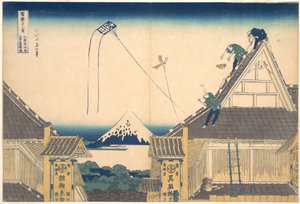 Sklep Mitsui w Surugachō w Edo (Edo Surugachō Mitsui mise ryaku zu), z cyklu „Trzydzieści sześć widoków góry Fuji” (Fugaku sanjūrokkei) autorstwa Katsushika Hokusai