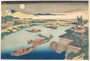 „Blask księżyca nad rzeką Yodo (Yodogawa)”, z cyklu „Śnieg, księżyc i kwiaty” (Setsugekka) autorstwa Katsushika Hokusai