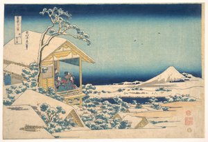 Poranek po śniegu w Koishikawa w Edo (Koishikawa yuki no ashita),  z cyklu „Trzydzieści sześć widoków góry Fuji” (Fugaku sanjūrokkei) autorstwa Katsushika Hokusai