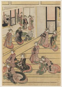 Dni Nowego Roku w Herbaciarni Ogi-ya. ok. 1810 (kolorowy drzeworyt) (zestaw patrz 277795-277797) autorstwa Katsushika Hokusai