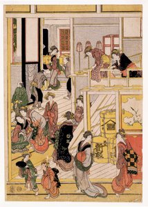 New Years Days of the Teahouse Ogi-ya, c.1810 (odbitki drzeworytowe) (patrz także 406534, 406535 i 406536) autorstwa Katsushika Hokusai