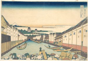 Nihonbashi w Edo (Edo Nihonbashi), z cyklu „Trzydzieści sześć widoków góry Fuji” (Fugaku sanjūrokkei) autorstwa Katsushika Hokusai