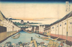 Nihonbashi w Edo Edo Nihonbashi, z cyklu Trzydzieści sześć widoków na górę Fudżi..., ca. 1830-32. autorstwa Katsushika Hokusai