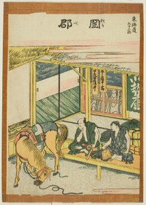 Okabe, z serii „Pięćdziesiąt trzy stacje Tokaido (Tokaido gojusan tsugi)” autorstwa Katsushika Hokusai