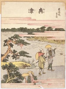 Okitsu (kolorowy drzeworyt) autorstwa Katsushika Hokusai