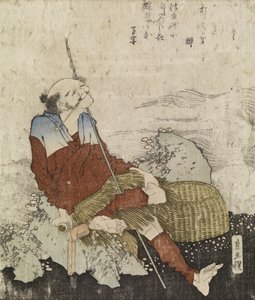 Stary rybak palący fajkę, ok. 1835 r. (kolorowy drzeworyt) autorstwa Katsushika Hokusai