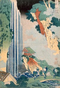 Wodospad Ona na Kisokaido, 1827 (kolorowy drzeworyt) autorstwa Katsushika Hokusai