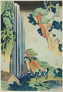 Wodospad Ono na drodze Kisokaidō (Kisokaidō Ono no bakufu), z cyklu Wycieczka po wodospadach w różnych prowincjach (Shokoku taki meguri) autorstwa Katsushika Hokusai