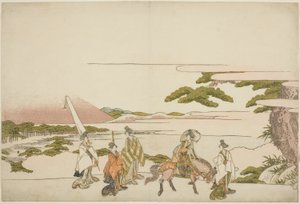 Parodia wschodniej podróży Ariwara no Narihira autorstwa Katsushika Hokusai