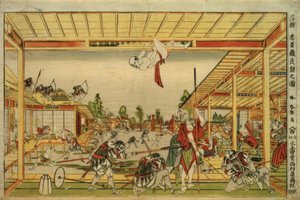 Perspektywiczny obraz nocnego ataku 47 lojalnych wasali autorstwa Katsushika Hokusai