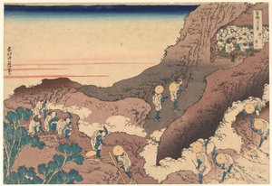 Pielgrzymi wspinający się na szczyt, z cyklu „Trzydzieści sześć widoków góry Fuji” autorstwa Katsushika Hokusai