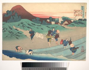 Wiersz autorstwa cesarzowej Jitō, z cyklu „Sto wierszy z objaśnieniami pielęgniarki” (Hyakunin isshu uba ga etoki) autorstwa Katsushika Hokusai