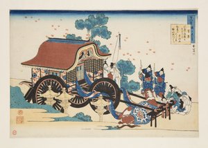 Poem by Kanke (Sugawara Michizane) (kolorowy drzeworyt) autorstwa Katsushika Hokusai