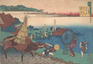 Wiersz Motoyoshi Shinno, z cyklu Sto wierszy wyjaśnionych przez pielęgniarkę Hy..., ca. 1839. autorstwa Katsushika Hokusai