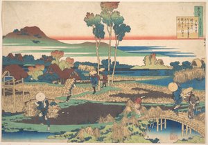 Wiersz autorstwa Tenchi Tennō, z cyklu „Sto wierszy wyjaśnionych przez pielęgniarkę” (Hyakunin isshu uba ga etoki) autorstwa Katsushika Hokusai