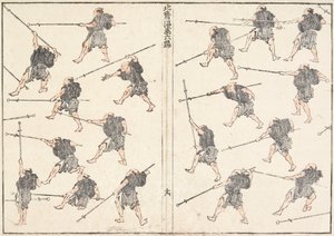 Ćwiczenia z mieczem o długim trzonku autorstwa Katsushika Hokusai