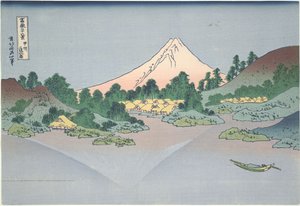 Odbicie góry Fuji w jeziorze Misaka w prowincji Kai, z cyklu „Trzydzieści sześć widoków góry Fuji” autorstwa Katsushika Hokusai