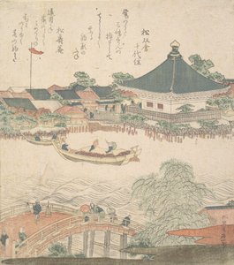 Scena rzeczna z mostem na pierwszym planie, ca. 1810. autorstwa Katsushika Hokusai