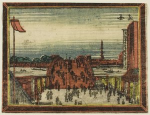 Most Ryogoku, z serii Zdjęcia w stylu holenderskim: Osiem widoków Edo (Oranda gakyo Edo hakkei) autorstwa Katsushika Hokusai