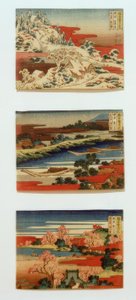 Śnieg, księżyc i kwiaty w pięknych krajobrazach autorstwa Katsushika Hokusai