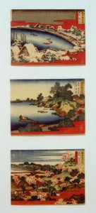Śnieg, księżyc i kwiaty w pięknych krajobrazach autorstwa Katsushika Hokusai
