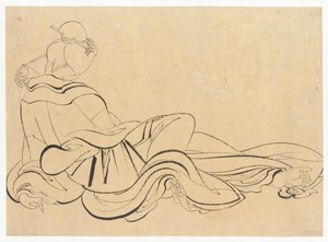 Siedząca kobieta drapiąca się po głowie, koniec XVIII-początek XIX wieku. autorstwa Katsushika Hokusai