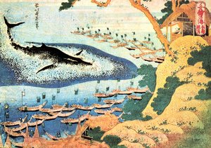 Seria tysiąca widoków oceanu: wieloryb z wysp Goto, Japonia - Rycina Katsushika Hokusai (1760-1849) (szkoła ukiyo-e) 1830-1833 Państwowe Muzeum Sztuk Pięknych im. Puszkina, Moskwa autorstwa Katsushika Hokusai