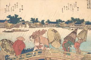Prysznic na moście New Yanagi, 1806. autorstwa Katsushika Hokusai