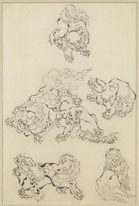 Sześć Lwów autorstwa Katsushika Hokusai