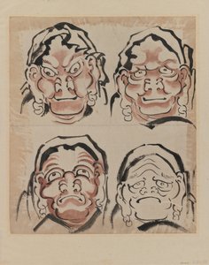 Szkic czterech twarzy (tusz na papierze) autorstwa Katsushika Hokusai