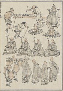 Szkice kapłanów buddyjskich, ok. 1840 (odbitka drzeworytnicza) autorstwa Katsushika Hokusai