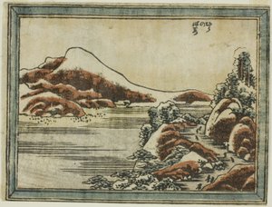 Śnieg o zmierzchu w Hira (Hira no bosetsu), z serii Osiem widoków Omi w stylu akwaforty (Doban Omi hakkei) autorstwa Katsushika Hokusai