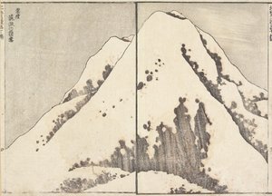 Śnieg na szczycie góry Tsukuba w prowincji Hitachi, 1817 r. autorstwa Katsushika Hokusai