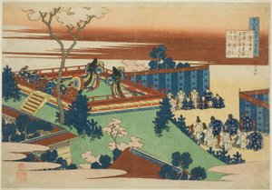 Sojo Henjo, dwunasty poeta z serii Sto wierszy stu poetów wyjaśnionych przez pielęgniarkę autorstwa Katsushika Hokusai