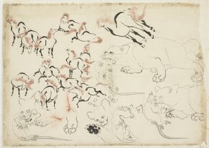 Badania koni, kotów i szczurów (od "Hokusai Manga"), ok. 1815-1849 (tusz i kolor na papierze) autorstwa Katsushika Hokusai
