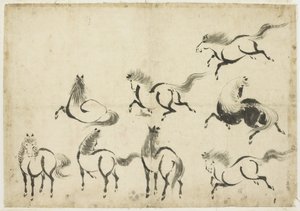 Badania koni, c.1815-1849 (tusz na papierze) autorstwa Katsushika Hokusai