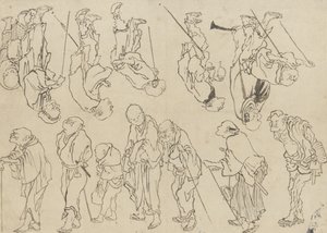 Badania kulawych pielgrzymów, okres Edo (tusz na papierze) autorstwa Katsushika Hokusai