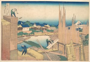 Tatekawa w Honjō (Honjō Tatekawa), z cyklu „Trzydzieści sześć widoków góry Fuji” (Fugaku sanjūrokkei) autorstwa Katsushika Hokusai