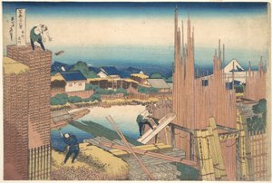 Tatekawa w Honjō (Honjō Tatekawa), z cyklu „Trzydzieści sześć widoków góry Fuji” (Fugaku sanjūrokkei) autorstwa Katsushika Hokusai