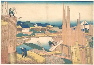 Tatekawa w Honjō (Honjō Tatekawa), z cyklu „Trzydzieści sześć widoków góry Fuji” (Fugaku sanjūrokkei) autorstwa Katsushika Hokusai