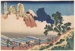 Tył góry Fuji widziany z rzeki Minobu (Minobugawa Urafuji), z serii Trzydzieści sześć widoków góry Fuji (Fugaku sanjūrokkei) autorstwa Katsushika Hokusai