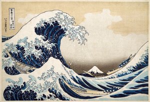 Wielka fala z Kanagawy z serii „36 widoków na górę Fuji”; 1831 (ręcznie barwiony drzeworyt) autorstwa Katsushika Hokusai